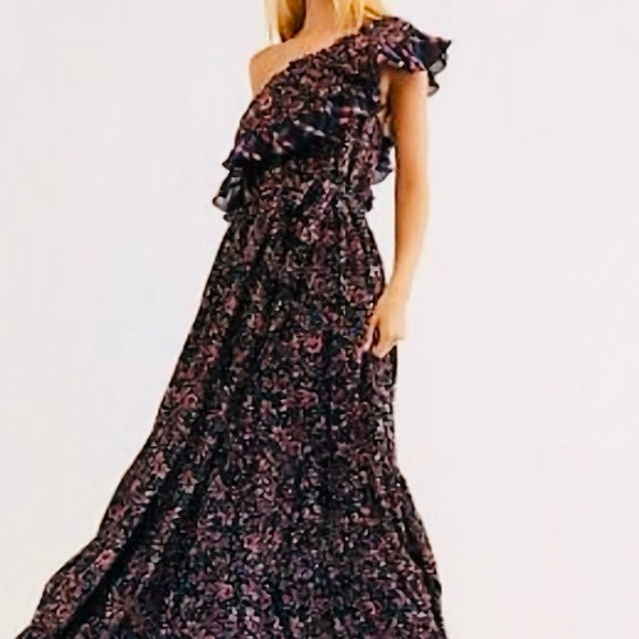 What About Love Bohemian One-Shoulder Dress. Floral & Flannel mixed prints. - Picture 1 of 6